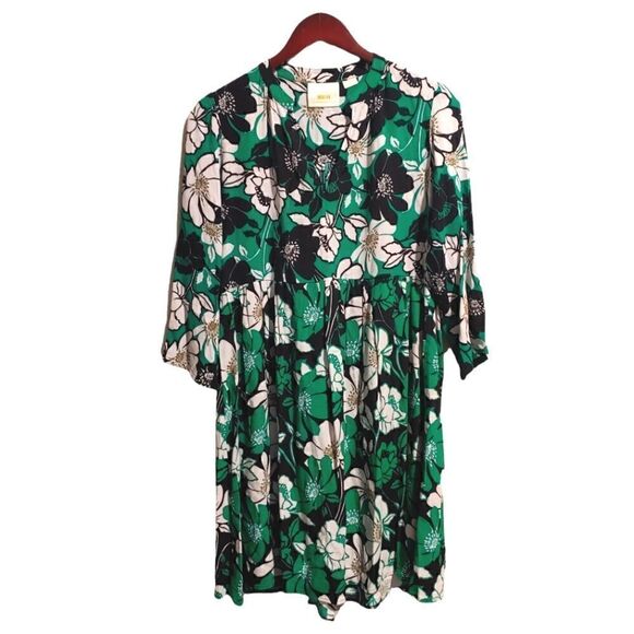 Anthropologie Dress Maeve Green Floral Juno 3/4 Sleeve Black White Size XS - Picture 3 of 5